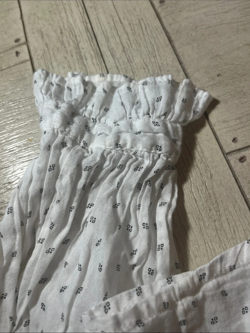 Free People White Blouse with Black Embroidered Yoke